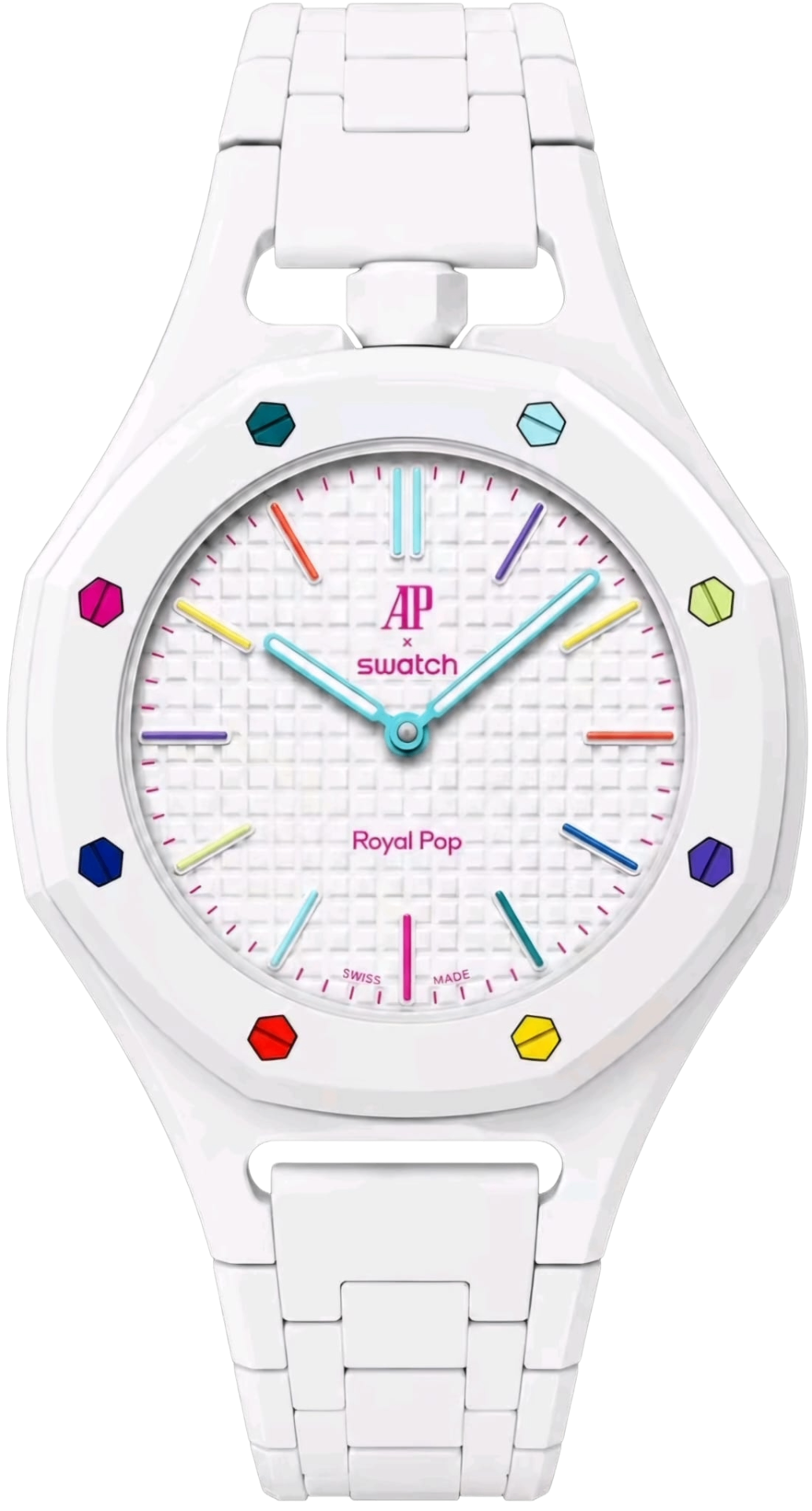 Bracelet premium Blanc Arc-en-ciel compatible Swatch x Audemars Piguet Royal Pop - Pop's Straps